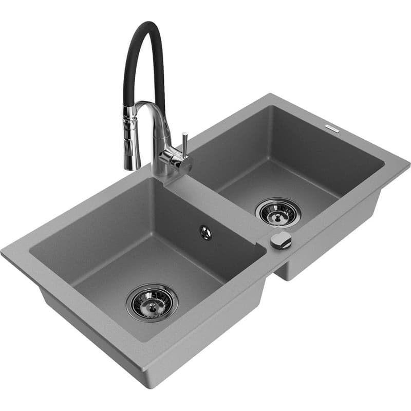 MEXEN/S MEXEN/S - Mario granitový drez 2-bowl vrátane batérie Aster, šedá 6504-71-73450-07-B 1