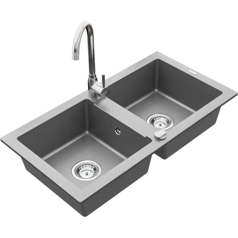 MEXEN/S MEXEN/S - Mario granitový drez 2-bowl vrátane batérie Telma, šedá 6504-71-670200-00