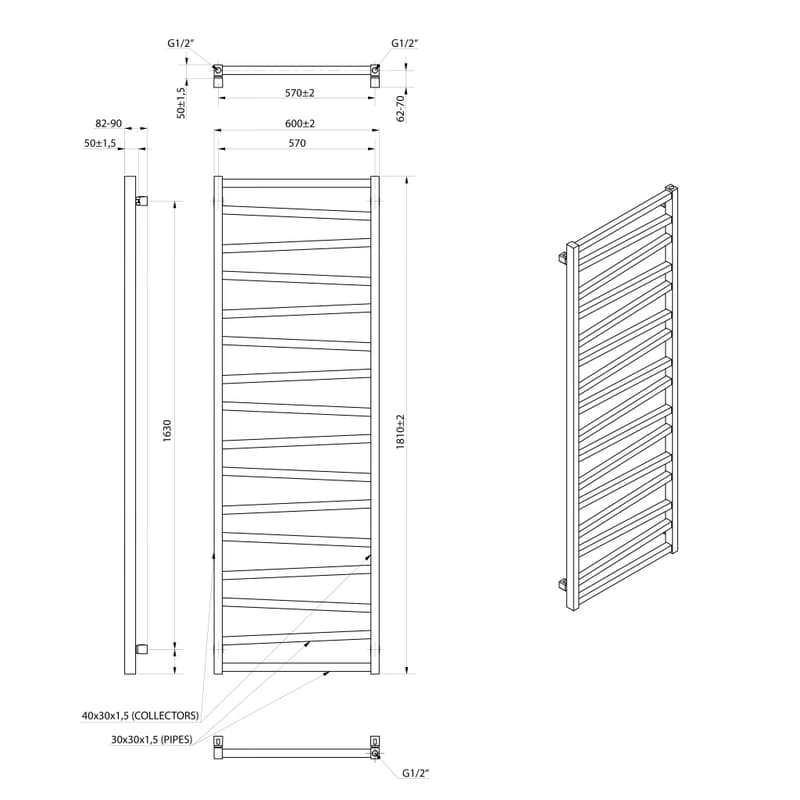 SAPHO - ZIG vykurovacie teleso 600x1810, čierna mat ZG619B 6