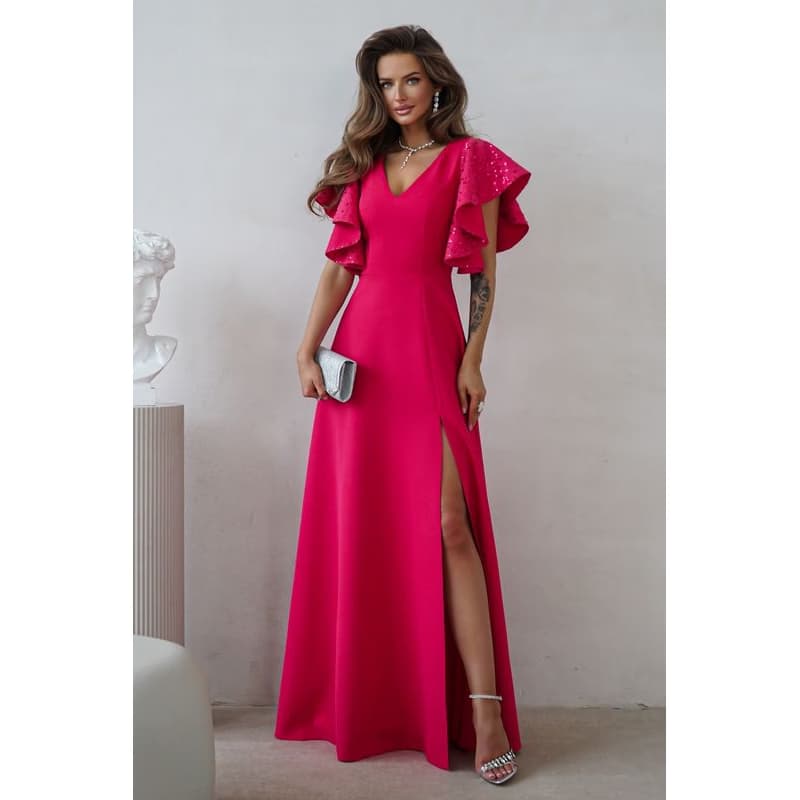 Warsaw Dress Cyklámenové spoločenské šaty s flitrovanými rukávmi Veľkosť: XS