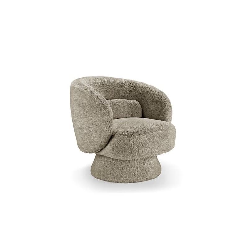 Estila Art deco otočné kreslo Elian potiahnuté taupe sivou bouclé látkou so zaobleným operadlom a kužeľovou základňou 76 cm 1