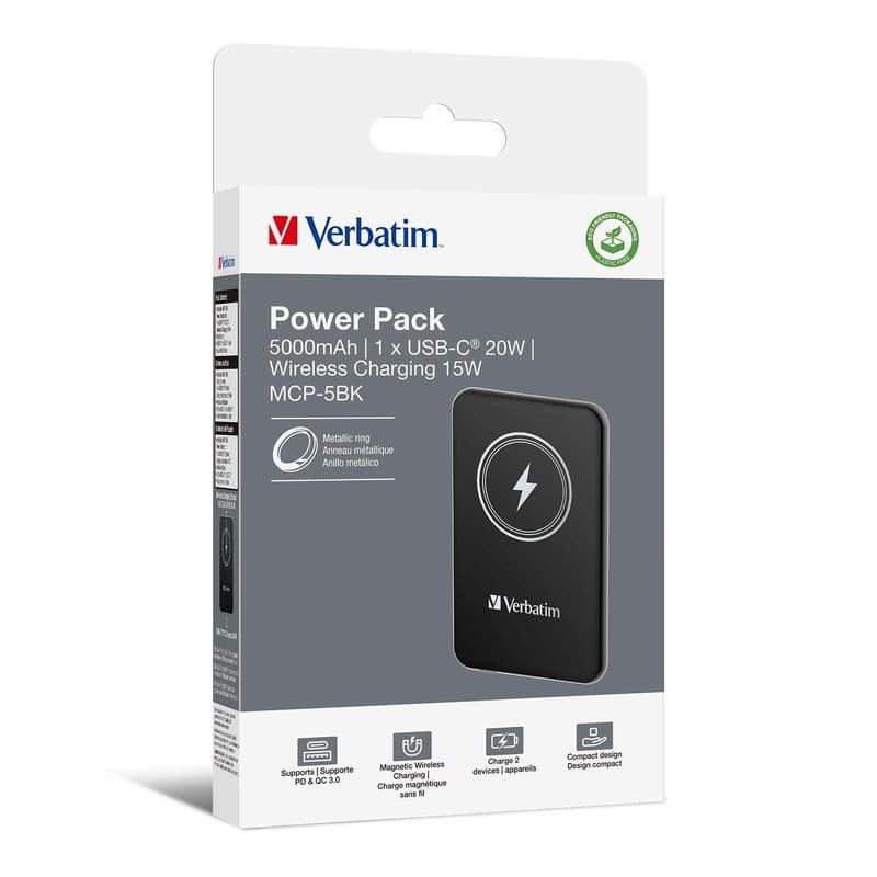 VERBATIM Powerbanka Charge 'n' Go, Magnetická, 5000 mAh, USB-C, Čierna 3