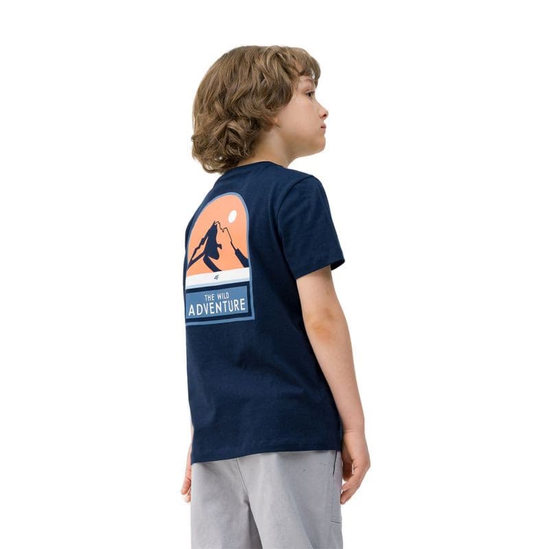 Chlapčenské turistické tričko s krátkym rukávom 4F JUNIOR TSHIRT-JWSS24TTSHM1131-31S-NAVY 2
