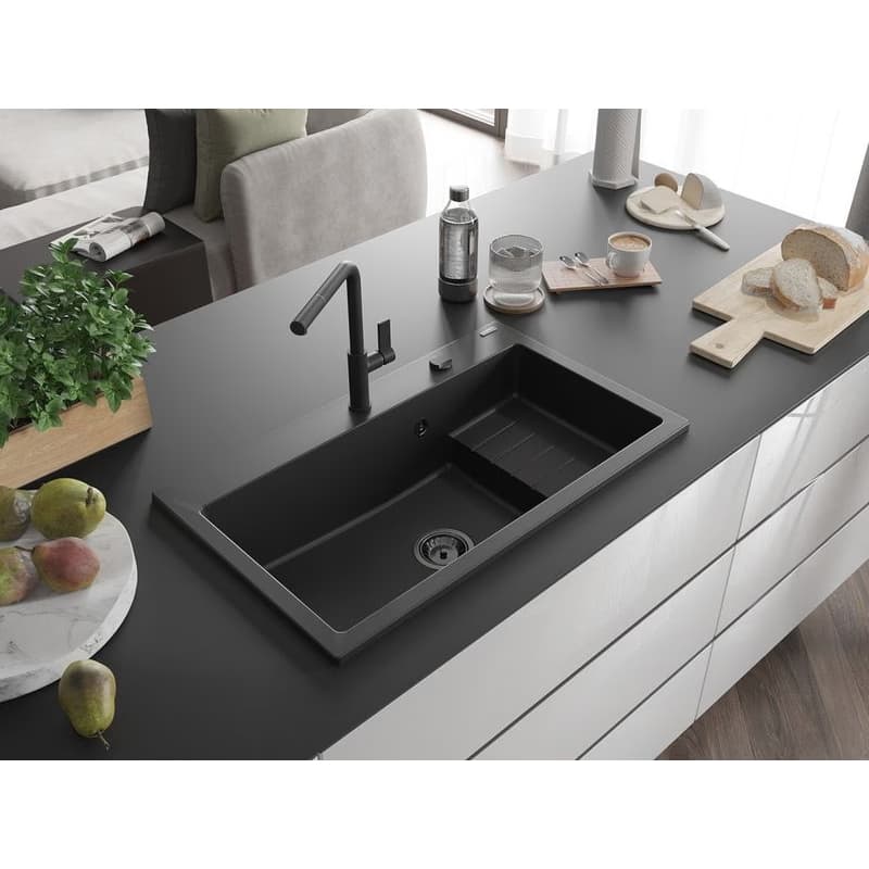 MEXEN/S MEXEN/S - Omar granitový drez 800 x 480 mm, čierna, čierny sifón 6520801005-77-B 2