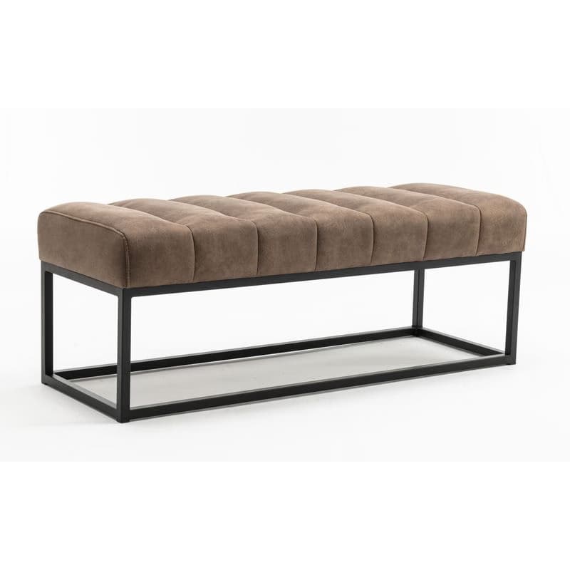 Estila Dizajnové retro sivo hnedá lavica Taxil s prešívanou sedacou časťou v odtieni taupe 108 cm 1