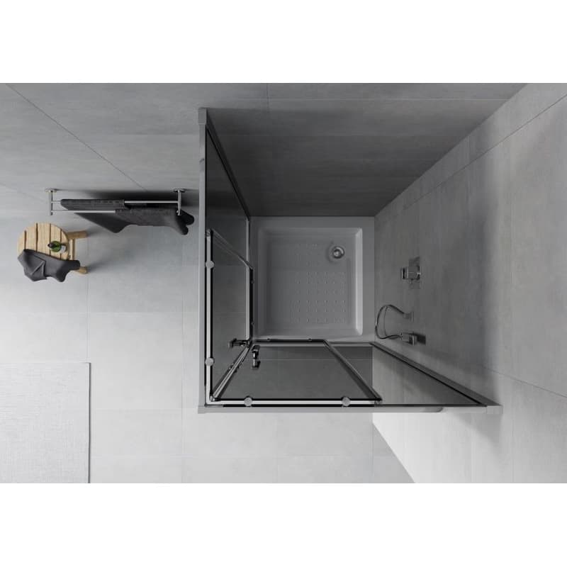 MEXEN/S - Rio štvorcový sprchovací kút 80 x 80, grafit, chróm + vanička Rio 860-080-080-01-40-4510 4
