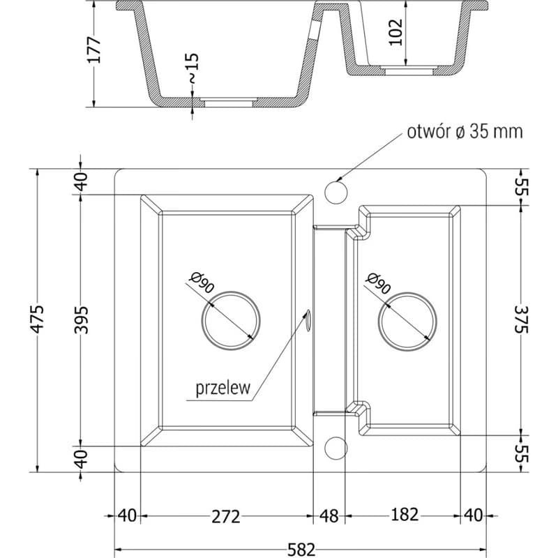 MEXEN MEXEN - Carlos granitový drez 1.5 582x475 mm, biela, sifón chróm 6518581500-20 2
