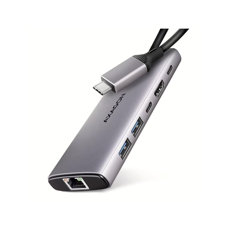 AXAGON HMC-6G2L, USB 10Gb/s húb, 2x USB-A, 1x USB-C, HDMI 4k/60, RJ-45, PD 100W, kábel USB-C 15cm