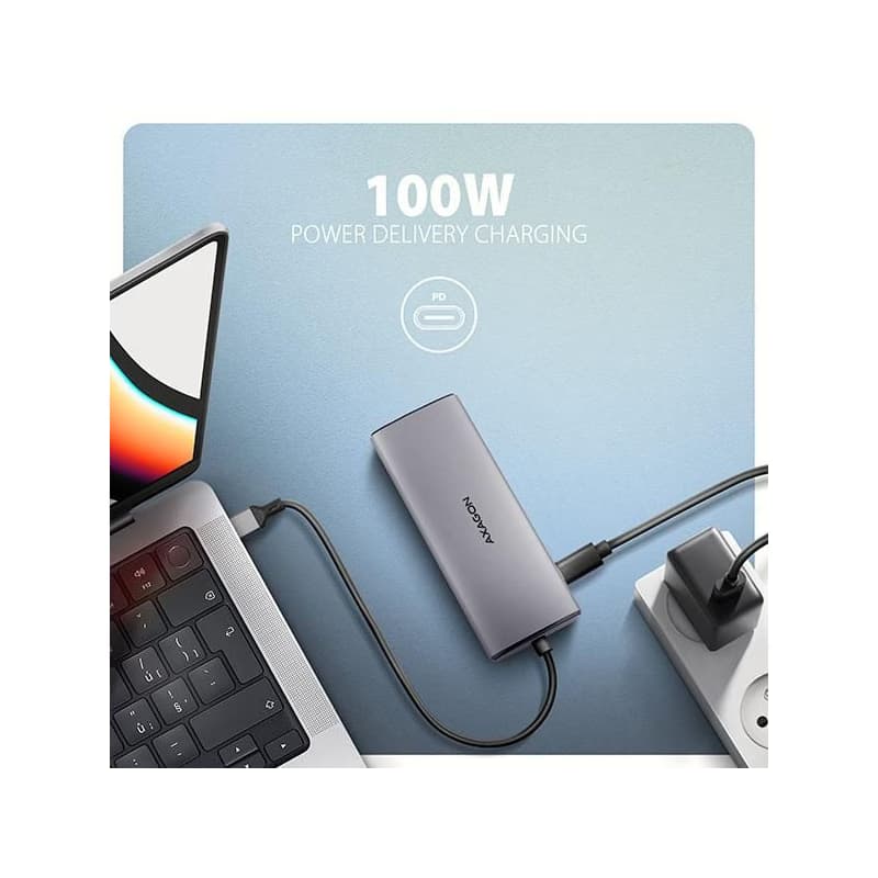 AXAGON HMC-6G2L, USB 10Gb/s húb, 2x USB-A, 1x USB-C, HDMI 4k/60, RJ-45, PD 100W, kábel USB-C 15cm 5