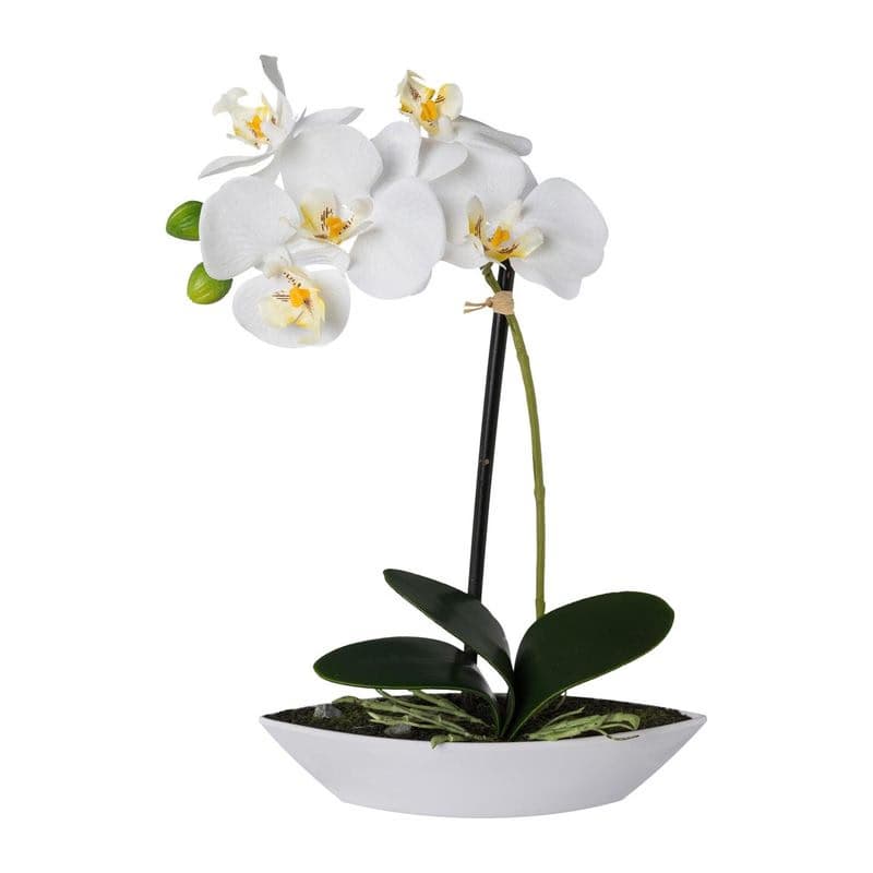 Umelá orchidea v oválnej miske, 30 cm, biela 1