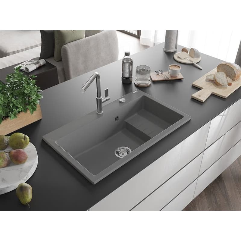 MEXEN MEXEN - Omar granitový drez 800 x 480 mm, sivá, sifón chróm 6520801005-71 2