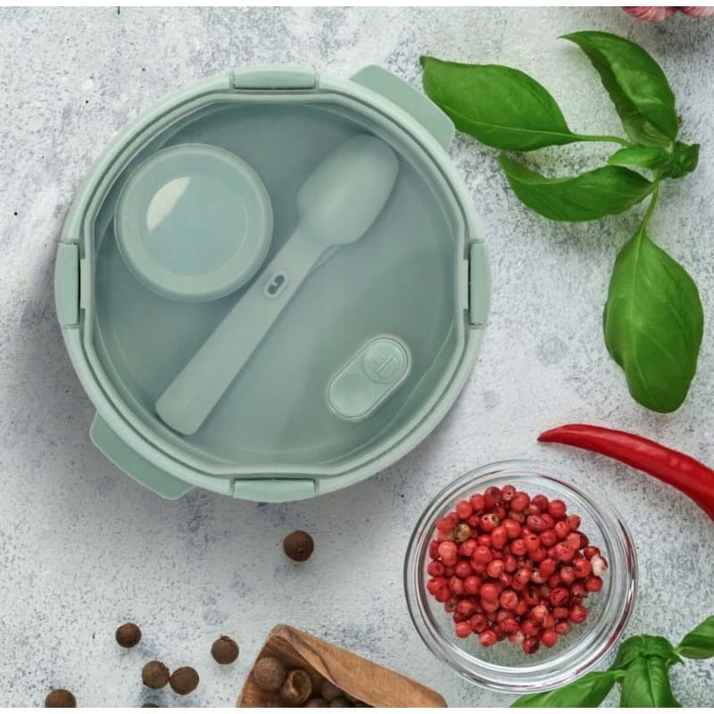 CURVER Dóza SMART TO GO ECO 1,6l guľatá s príborom, mištičkou a táckou | zelená 6