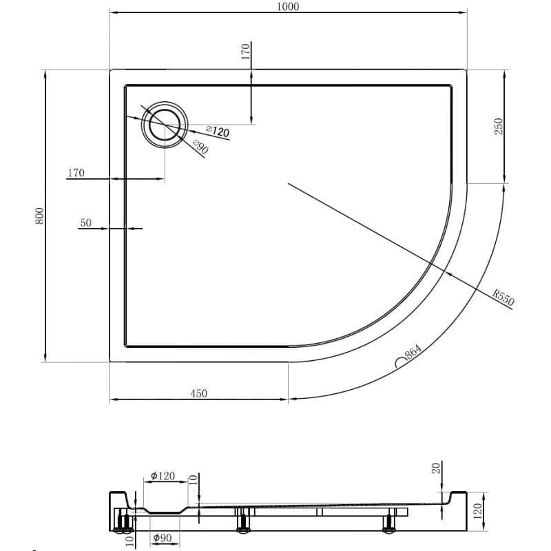MEXEN - Flow+ Sprchová vanička štvrťkruh asymetrická ľavá 100 x 80, čierna mat 46Q708010LH 2