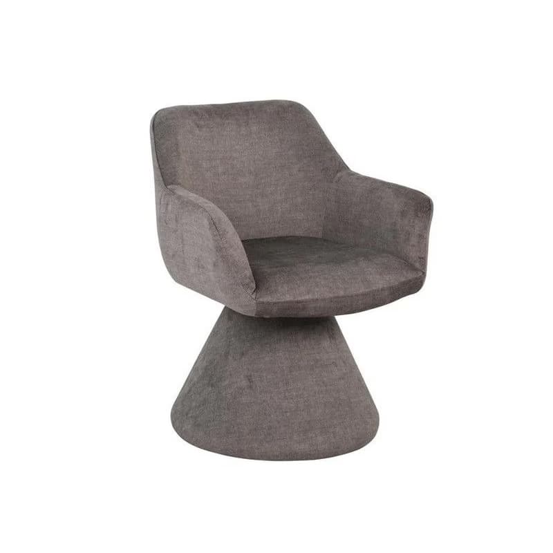 Estila Art deco otočná zamatová jedálenská stolička Sonu s celoplošným čalúnením v hnedosivej farbe s mohutnou nohou a opierkami 62 cm