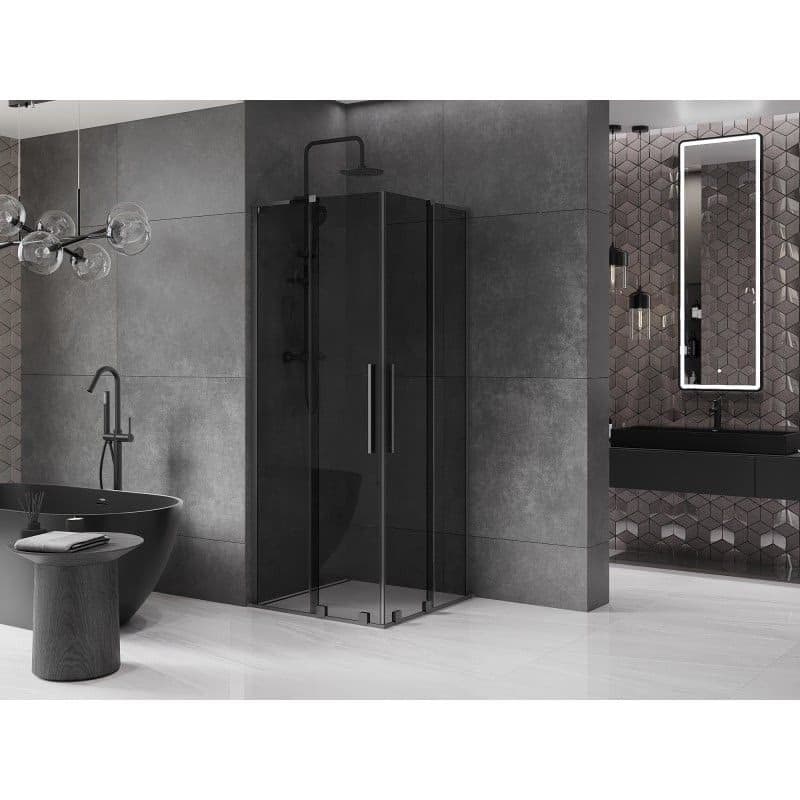 MEXEN/S - Velar L Duo sprchovací kút, posuvné dvere 80 x 80, grafit, grafit metal 871-080-080-02-43-95 2