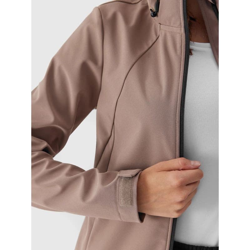 Dámska turistická bunda 4F SOFTSHELL JACKET-AW23TSOFF152-82S-LIGHT BROWN 4
