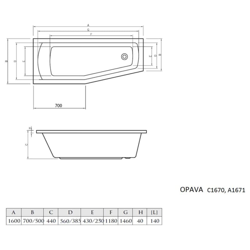 AQUALINE - OPAVA vaňa 160x70x44cm, pravá, biela A1671 4