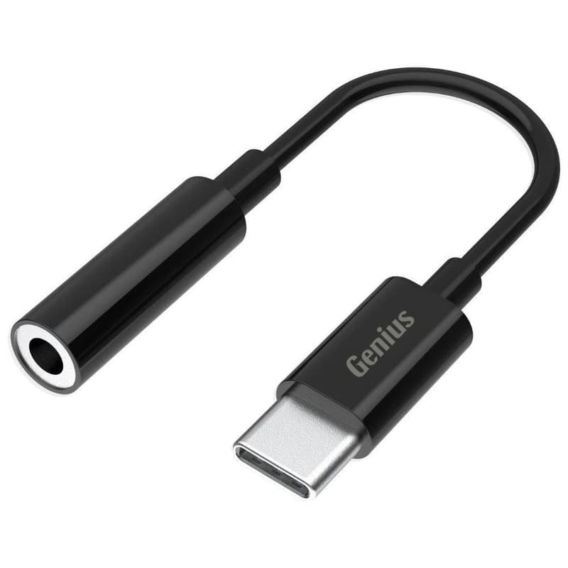 Genius ACC-C100, Redukcia, USB-C zástrčka, 3,5 mm jack zásuvka, 10 cm, čierna