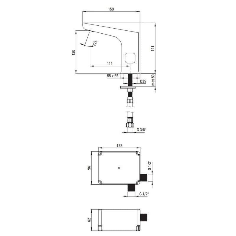 DEANTE - Hiacynt chróm - Umývadlová batéria senzorová, s reguláciou teploty - 6xAA BQH_029R 6