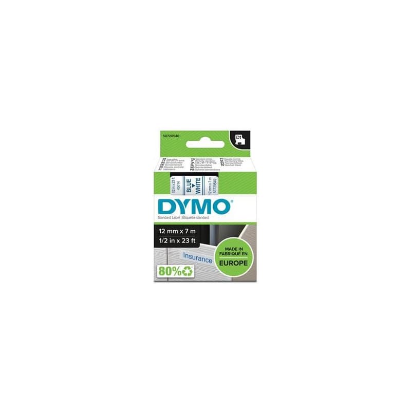 Dymo originál páska do tlačiarne štítkov, Dymo, 45014, S0720540, modrý tlač/biely podklad, 7m, 12mm, D1 1