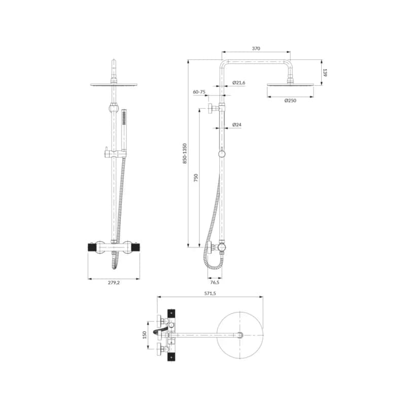 OMNIRES - CONTOUR termostatický sprchový stĺp antracyt /AT/ CT8044AT 2