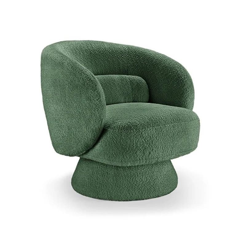 Estila Art deco otočné kreslo Elian s čalúnením bouclé v tmavozelenej farbe a kruhovou otočnou základňou o 360 stupňov 76 cm