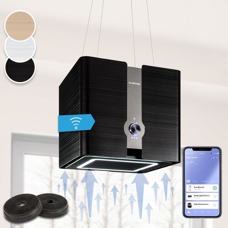 Klarstein Futurelight Smart, digestor, 42 cm, ostrovčekový, 420 m³/h, LED, nehrdzavejúca oceľ, čierny 1