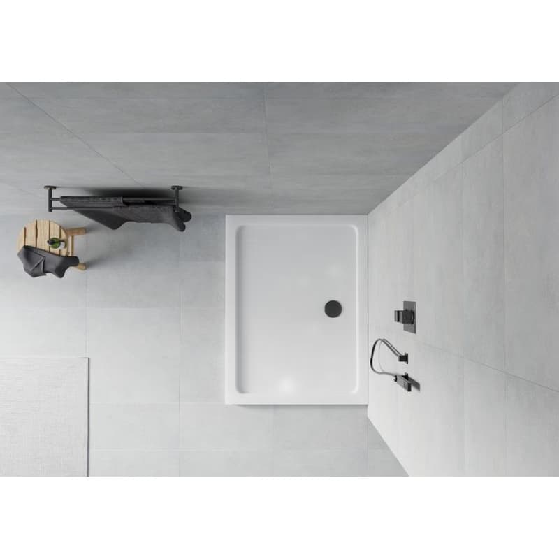 MEXEN/S - Flat sprchová vanička obdĺžniková slim 90 x 80, biela + čierny sifón 40108090B 4