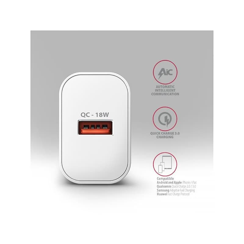 AXAGON ACU-QC18W, nabíjačka do siete 18W, 1x port USB-A, QC3.0/AFC/Apple, biela 4