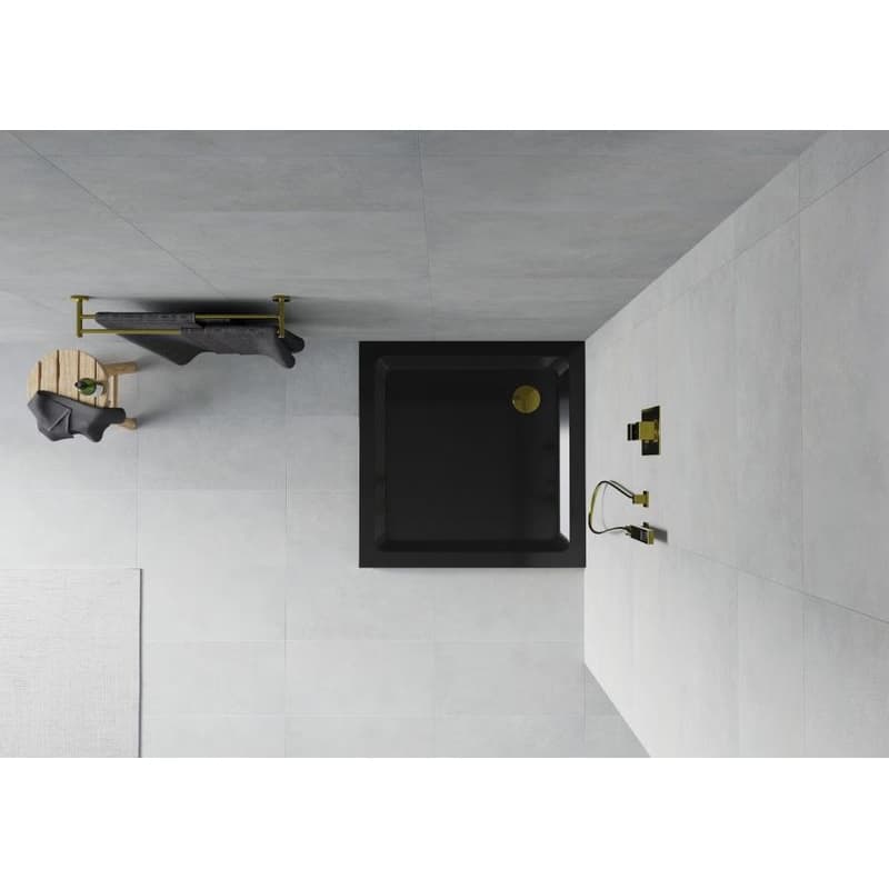 MEXEN/S - Flat sprchová vanička štvorcová slim 90 x 90, černá + zlatý sifón 40709090G 3