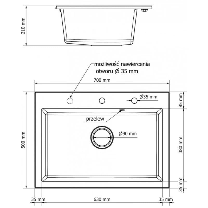 MEXEN/S MEXEN/S - Elix granitový drez 1-miska 700 x 500 mm, sivý, sifón čierna 6526701005-71-B 2
