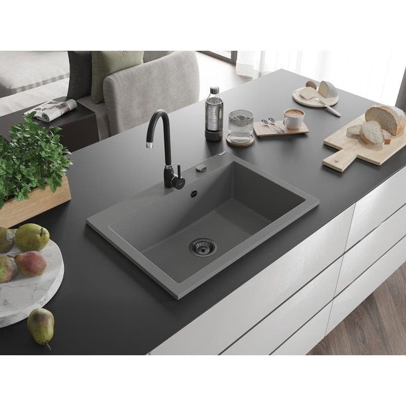 MEXEN/S MEXEN/S - Elix granitový drez 1-miska 700 x 500 mm, sivý, sifón čierna 6526701005-71-B 3