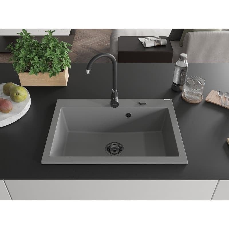 MEXEN/S MEXEN/S - Elix granitový drez 1-miska 700 x 500 mm, sivý, sifón čierna 6526701005-71-B 4