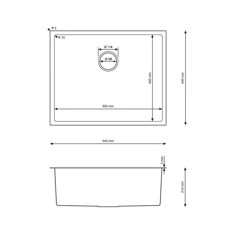 VELAZO Jednokomorový oceľový drez 54 x 44 cm PVD grafit, Velazo VELAZ5444B 2
