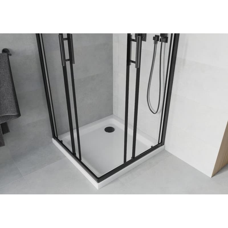 MEXEN/S - Rio sprchovací kút štvorec 80x80, transparent, čierna + biela vanička so sifónom 860-080-080-70-00-4010B 4