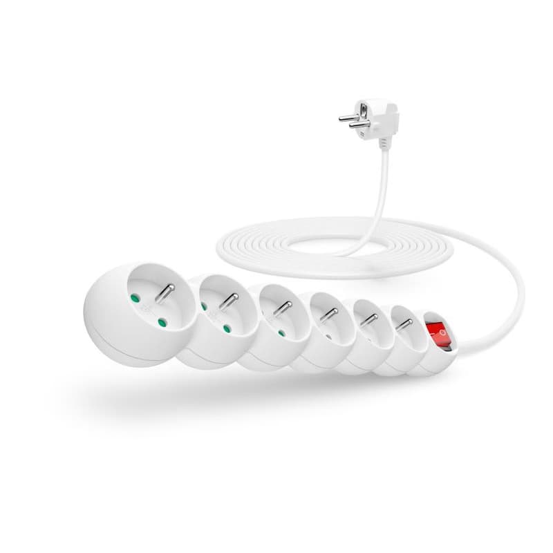 CONNECT IT predlžovací kábel 230 V, 6 zásuviek, 5 m, s vypínačom (biely)