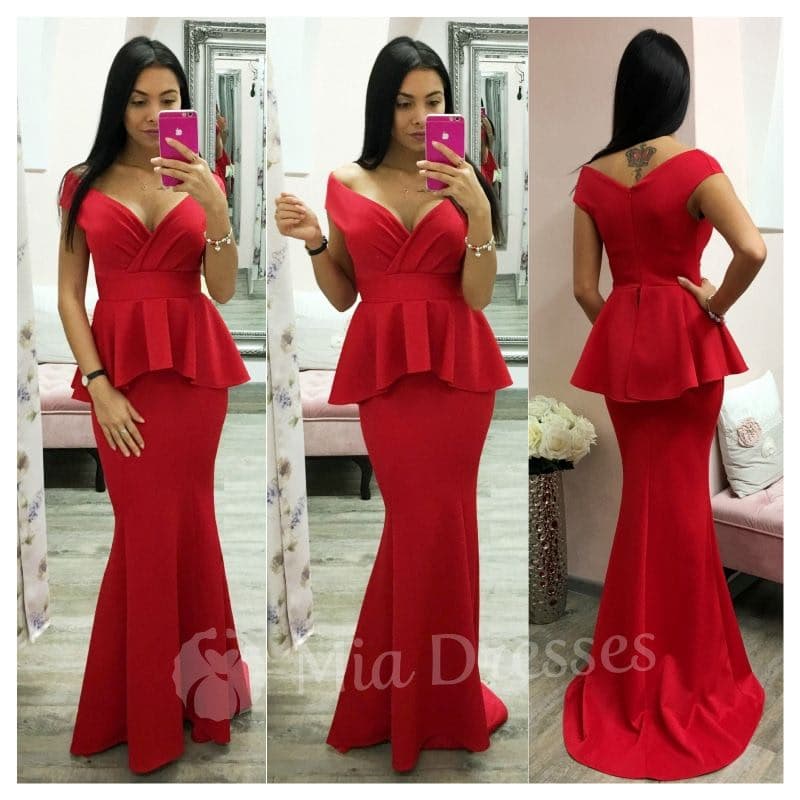 Červené spoločenské peplum šaty Veľkosť: XXL 1