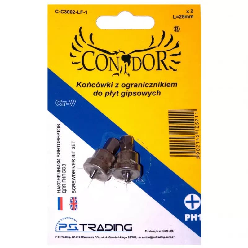 Krížový bit, s dorazom na sadrokartón, PZ1 x 25 mm, 2 ks, Drel 1