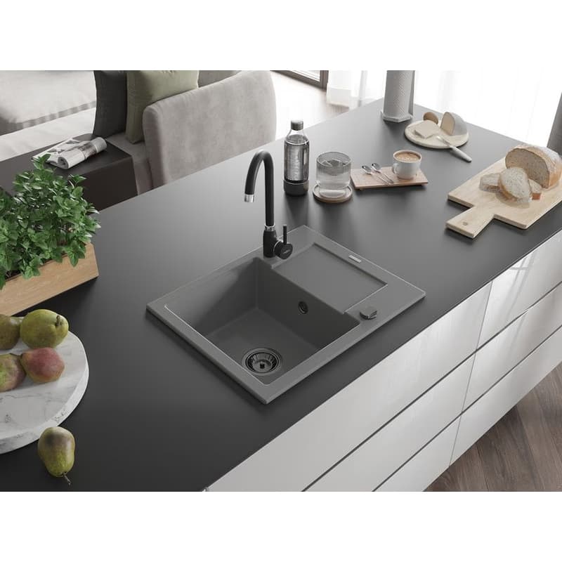 MEXEN/S MEXEN/S - Enzo granitový drez 1 s odkvapkávačom 576 x 465 mm, šedá, + sifón grafit 6506571005-71-B 2