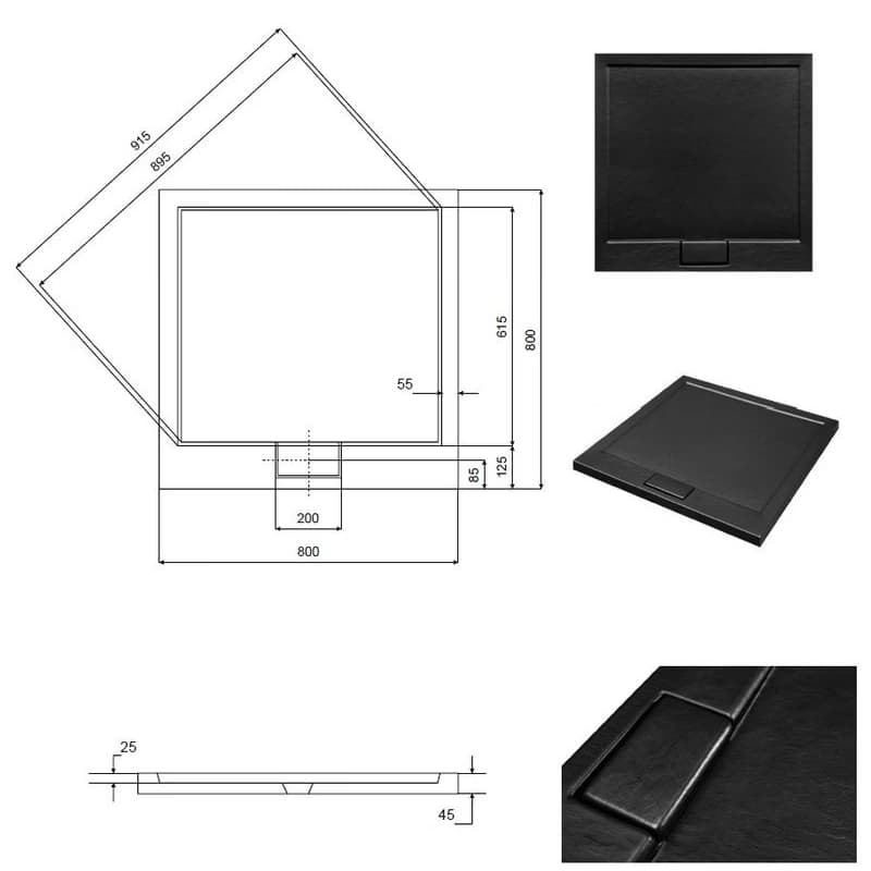 BESCO - Štvorcová sprchová vanička AXIM - STONE EFFECT - Farba - Stone efect, Rozmer A - 80 cm, Rozmer B - 80 cm VANKAXIM80S 5