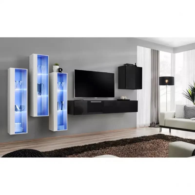 Obývacia stena Switch Sklo +LED XIII Biely/čierna 1