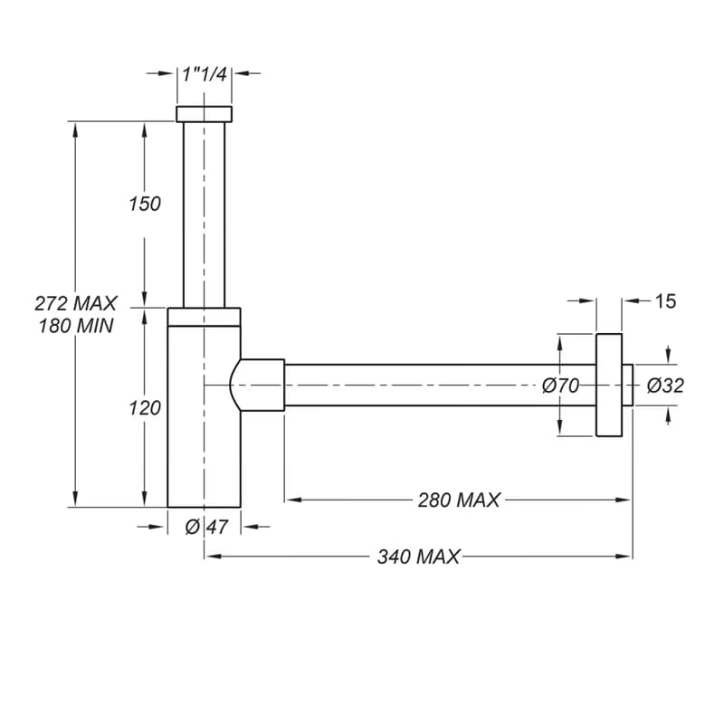 Sapho Umývadlový sifón 5/4", odpad 32 mm, biela matná SI514 2