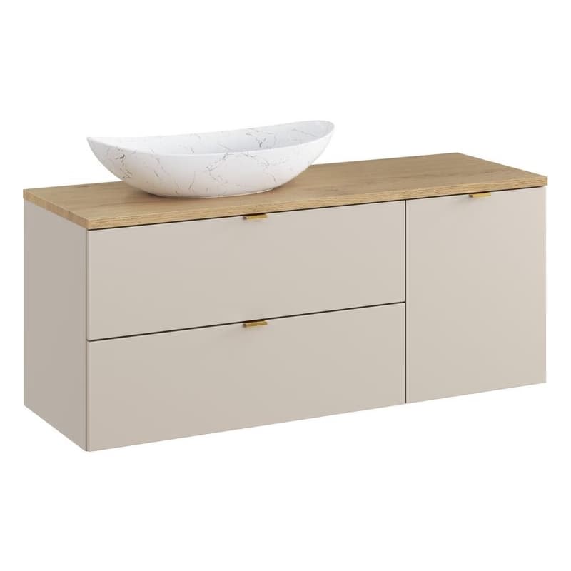 Závesná skrinka pod umývadlo Dalia Cashmere Nordic Lena s doskou, košom na bielizeň a umývadlom 120 cm béžová/dub cremona