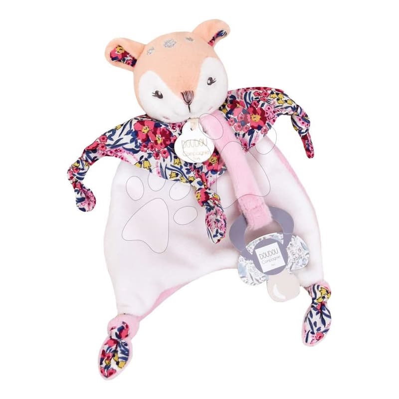 Plyšový jelenček s klipom na cumlík Dummy Holder Deer Boh'aime Doudou et Compagnie v darčekovom balení ružový 20 cm od 0 mes 1