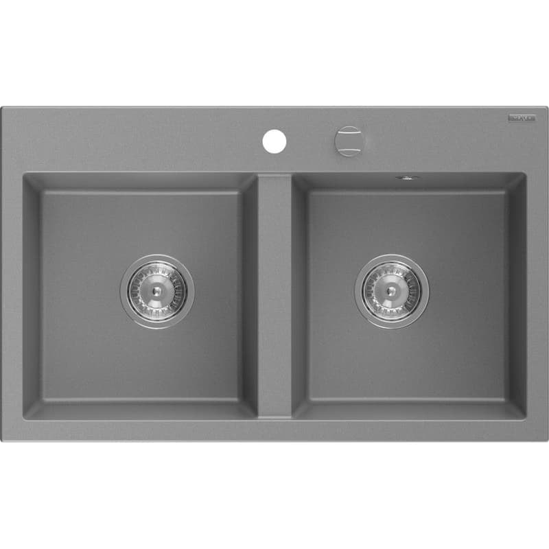 MEXEN MEXEN - Hektor granitový drez 2-bowl 800 x 480 mm, sivá, sifón chróm 6521802000-71