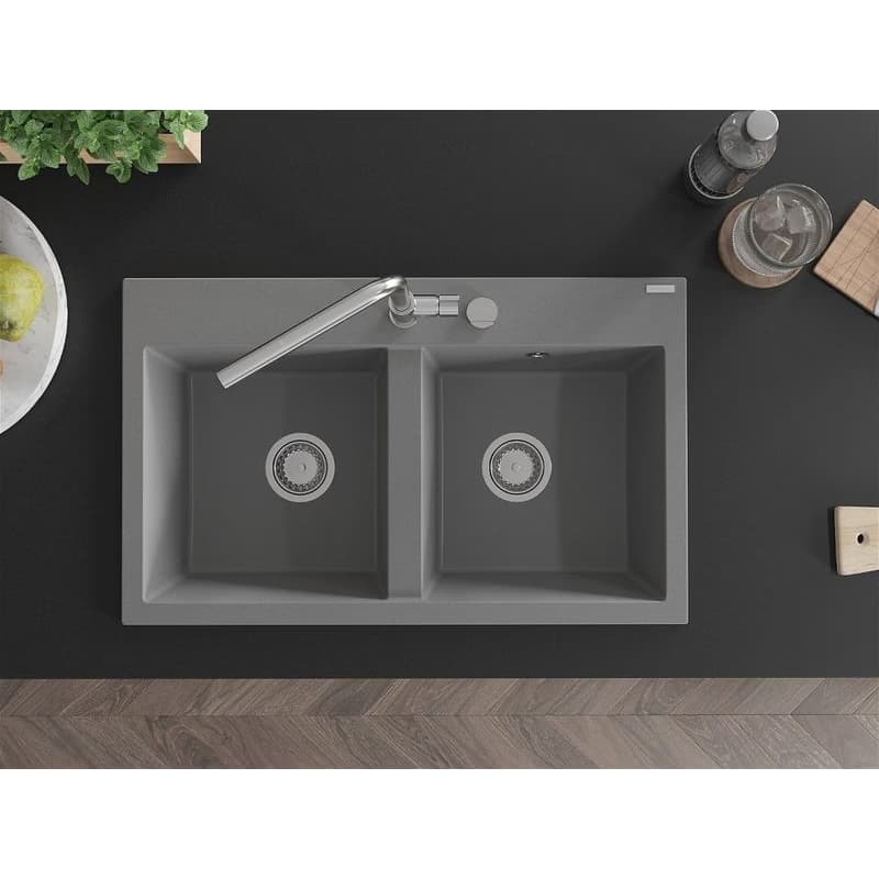 MEXEN MEXEN - Hektor granitový drez 2-bowl 800 x 480 mm, sivá, sifón chróm 6521802000-71 4