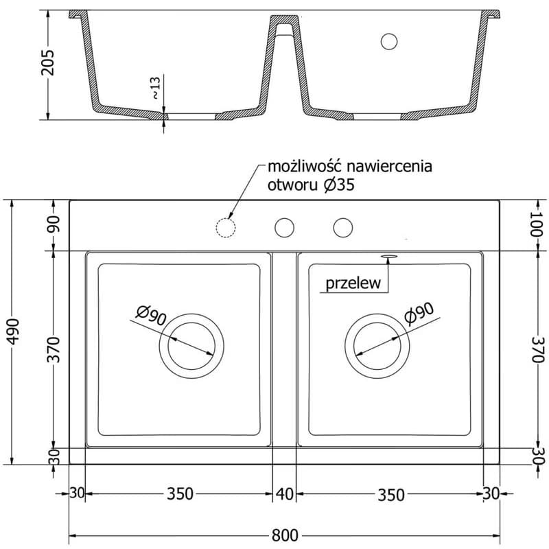 MEXEN MEXEN - Hektor granitový drez 2-bowl 800 x 480 mm, sivá, sifón chróm 6521802000-71 5