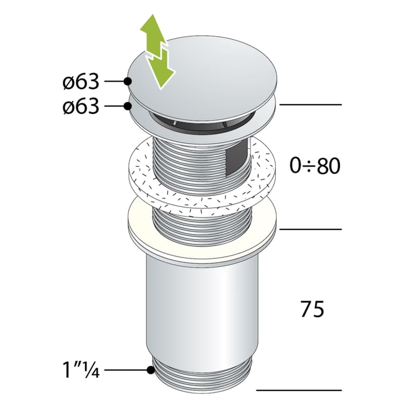Omp Tea - Umyvadlová výpust 5/4“, click-clack, veľká zátka, max 80, zlato 7533.370.5.3 2