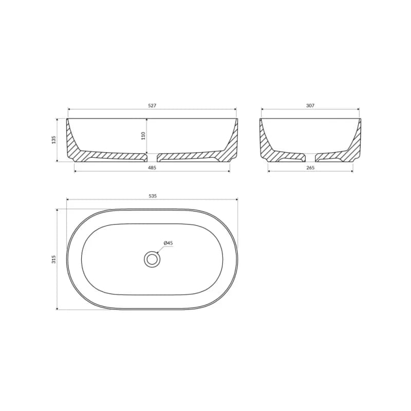 OMNIRES - MESA umývadlo na dosku, 53 x 32 cm biela lesk /BP/ MESA530BP 3
