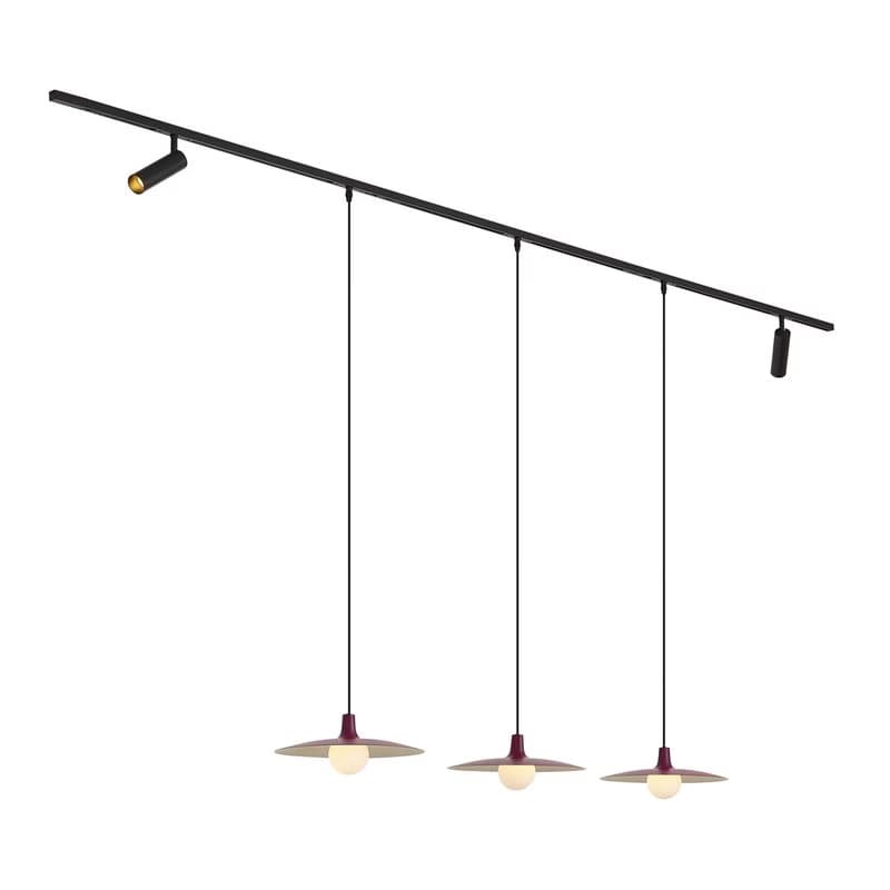 Moderný koľajnicový systém čierny s 2 reflektormi a 3 závesnými svietidlami fialový 1-fázový - Slimline Uzzy Panzi